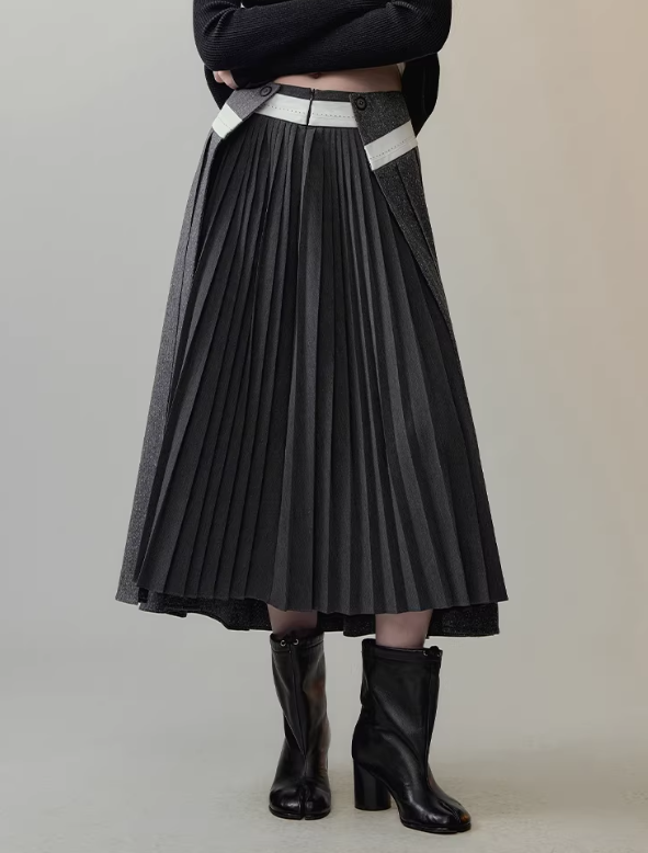 Convertible Pleated Wrap Midi Skirt
