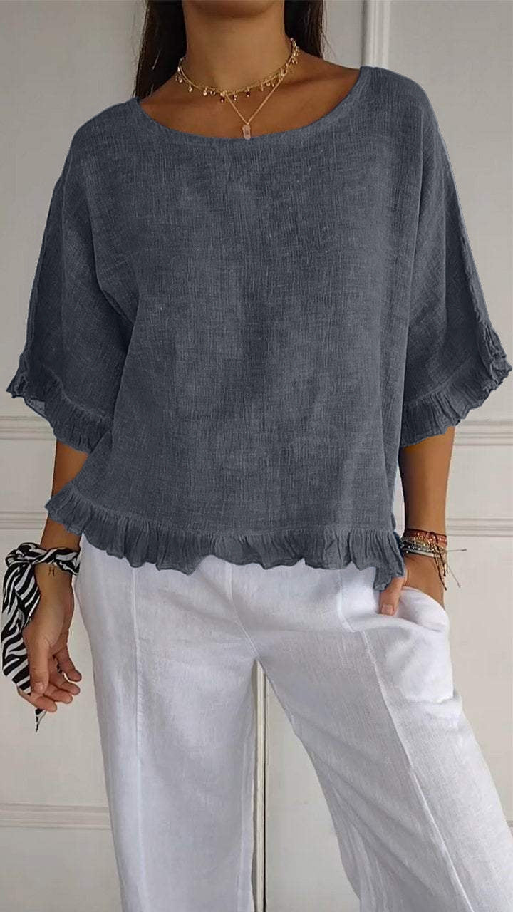Cotton-Linen Relaxed Short Sleeve Shirt | Casual Summer Top
