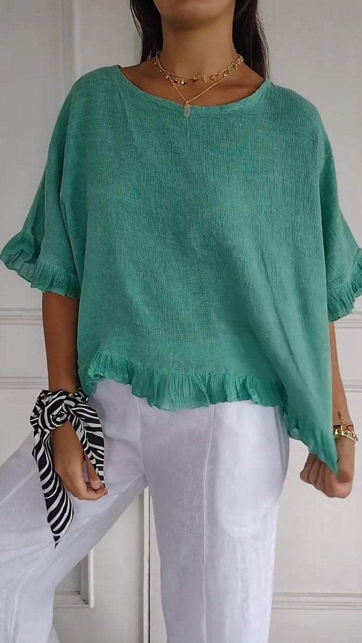 Cotton-Linen Relaxed Short Sleeve Shirt | Casual Summer Top