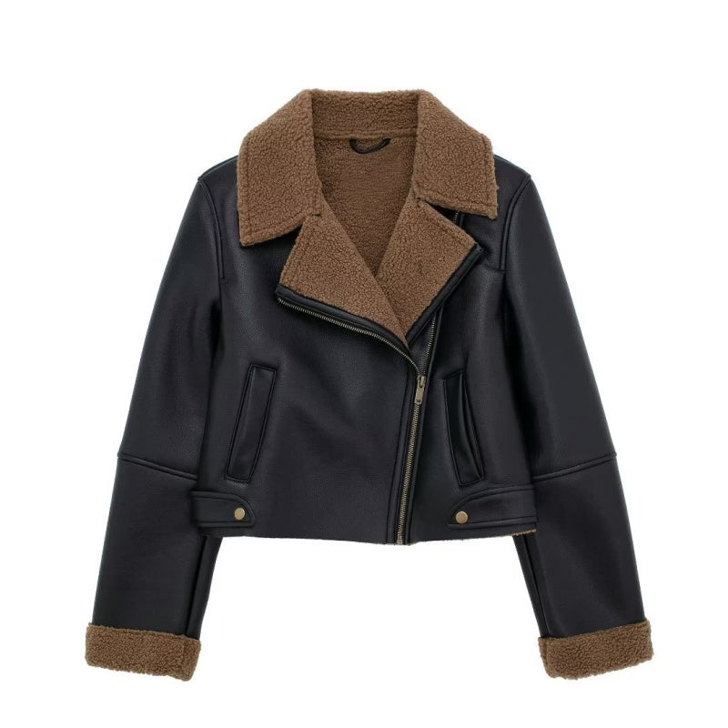Contrast Collar Moto Jacket