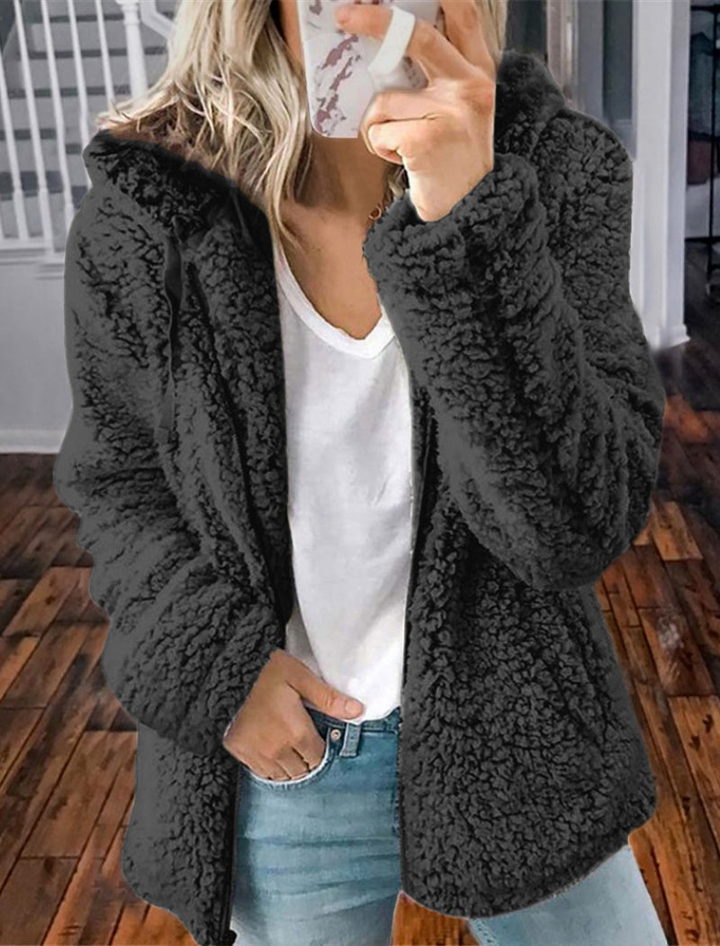 Hooded Plush Zip-Up Jacket
