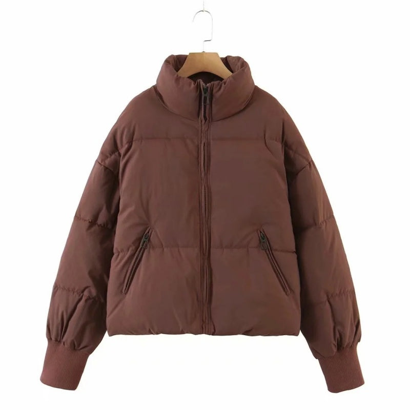 Cropped Puffer Jacket with Zip Closure