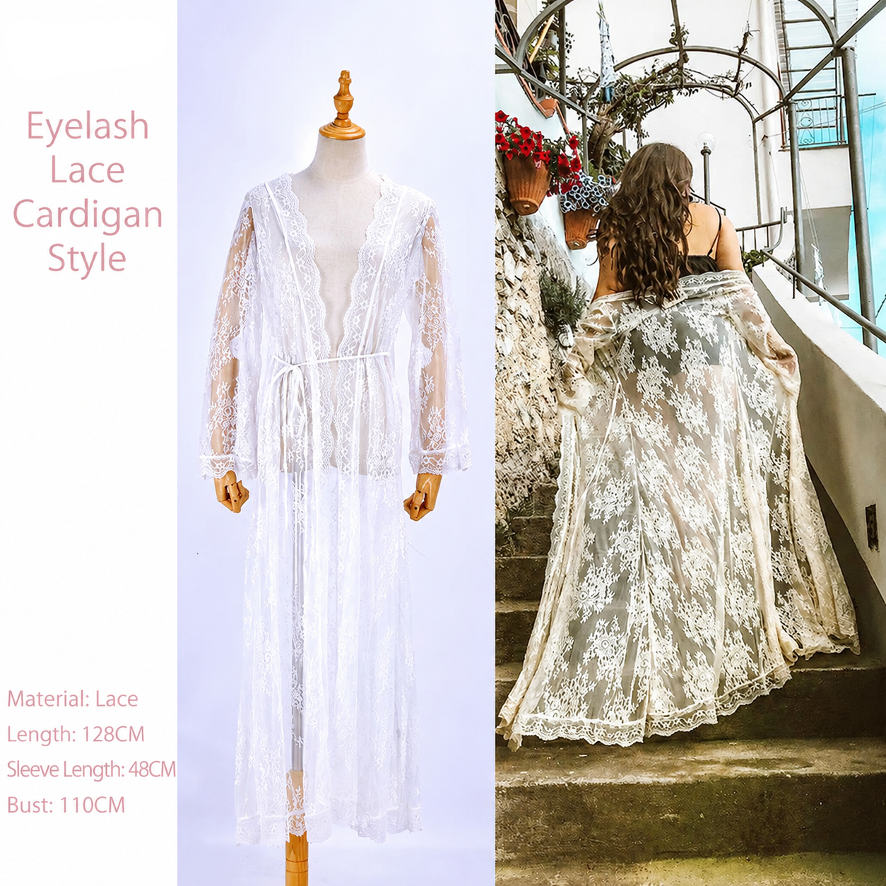 Lace-Trim Sun Protection Beach Maxi Cover-Up | Summer Resort Dress