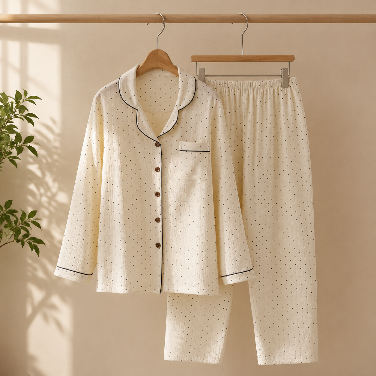 Cotton Long-Sleeve Loungewear Pajama Set | Relaxed Homewear Two-Piece Outfit
