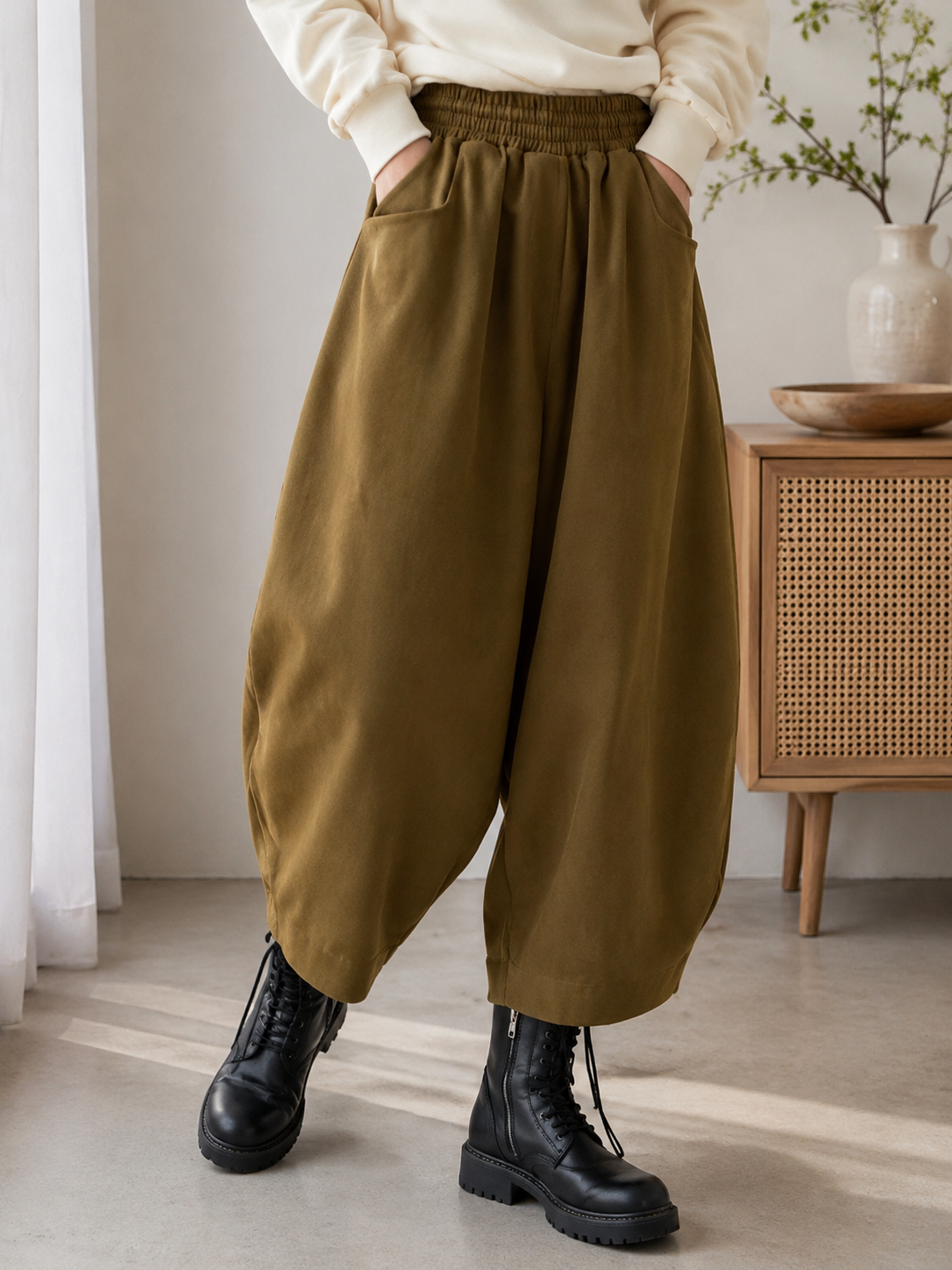 Vintage Japanese-Style Balloon Pants | Relaxed Wide-Leg Cropped Trousers