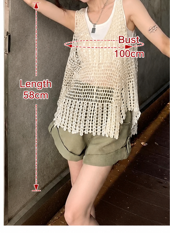 Crochet Hollow Knit Sleeveless Vest Top | Vintage Cotton Layering Top