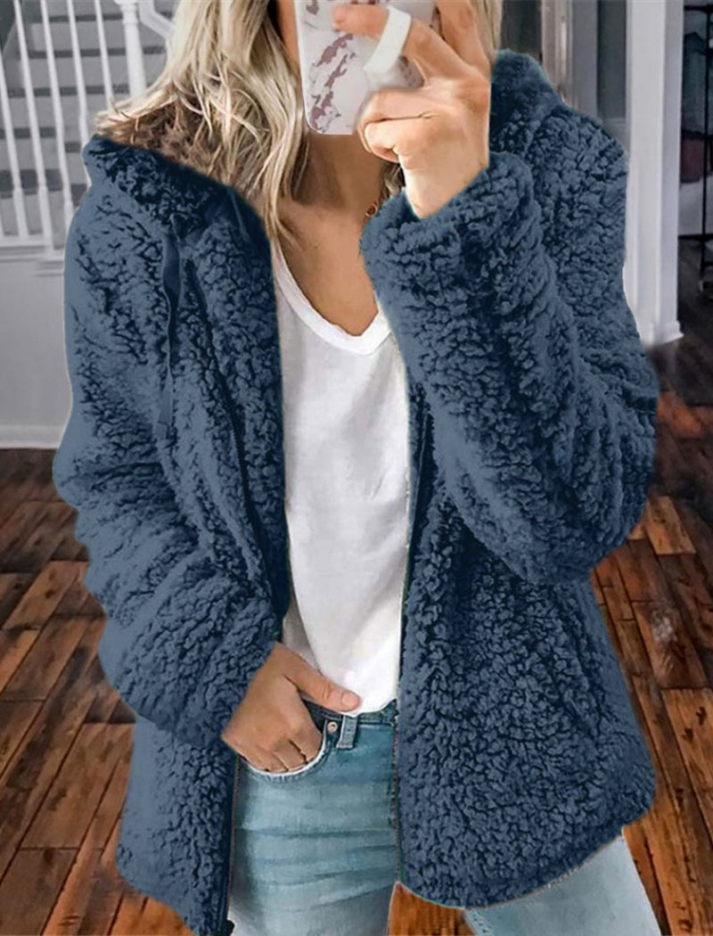 Hooded Plush Zip-Up Jacket