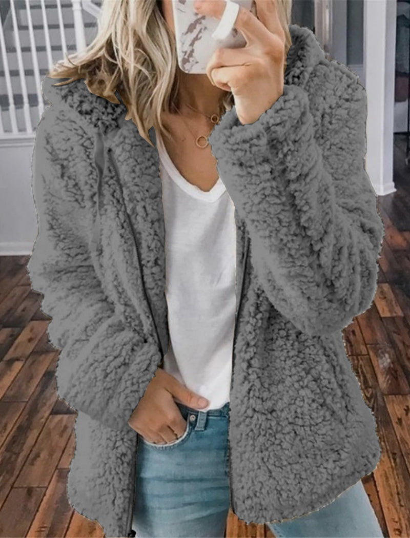 Hooded Plush Zip-Up Jacket