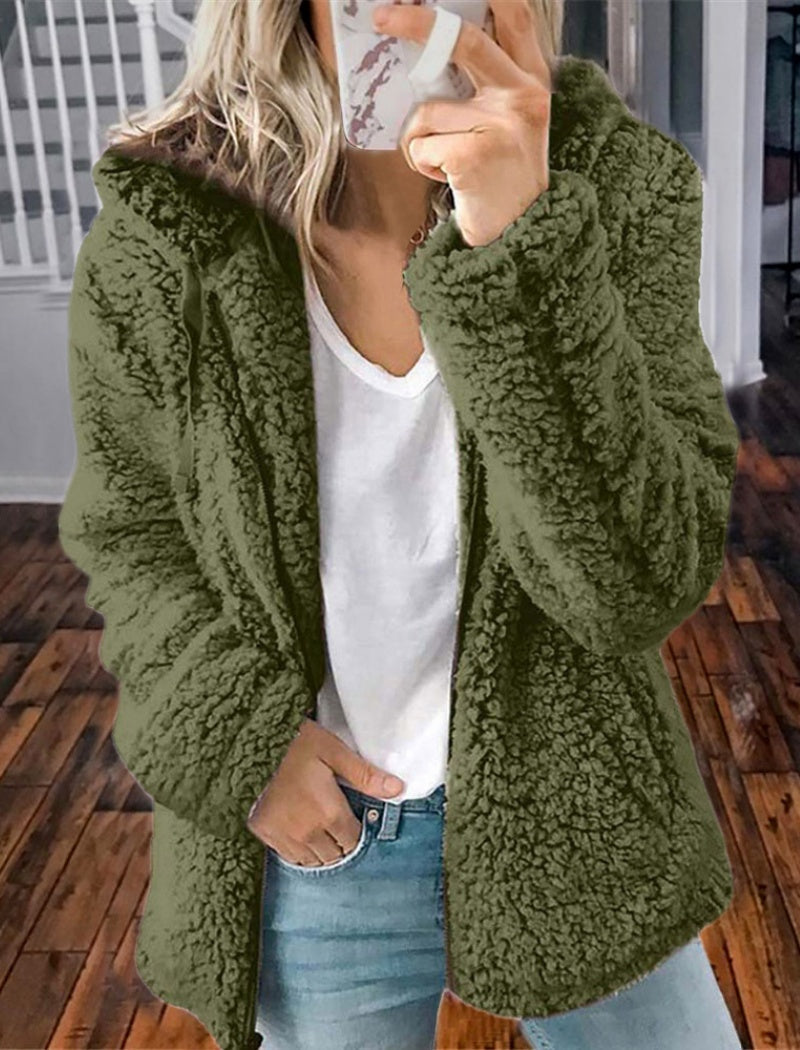 Hooded Plush Zip-Up Jacket