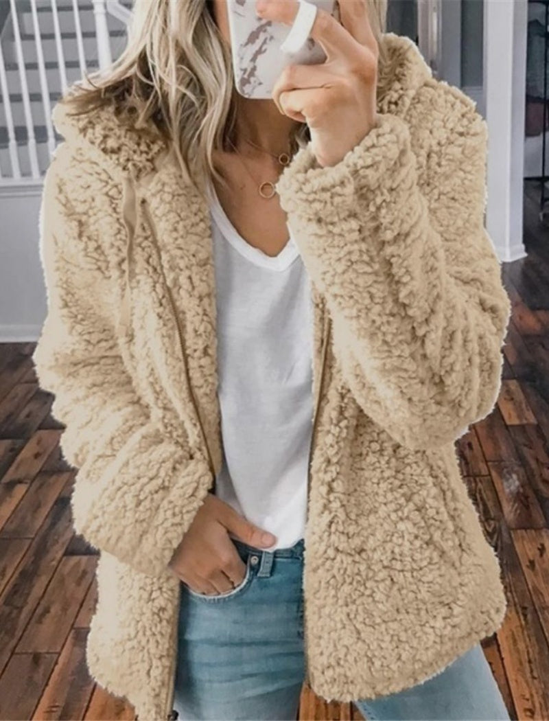 Hooded Plush Zip-Up Jacket
