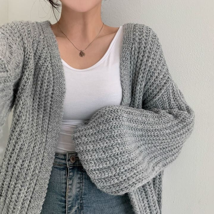 Chunky Knit Balloon Sleeve Cardigan