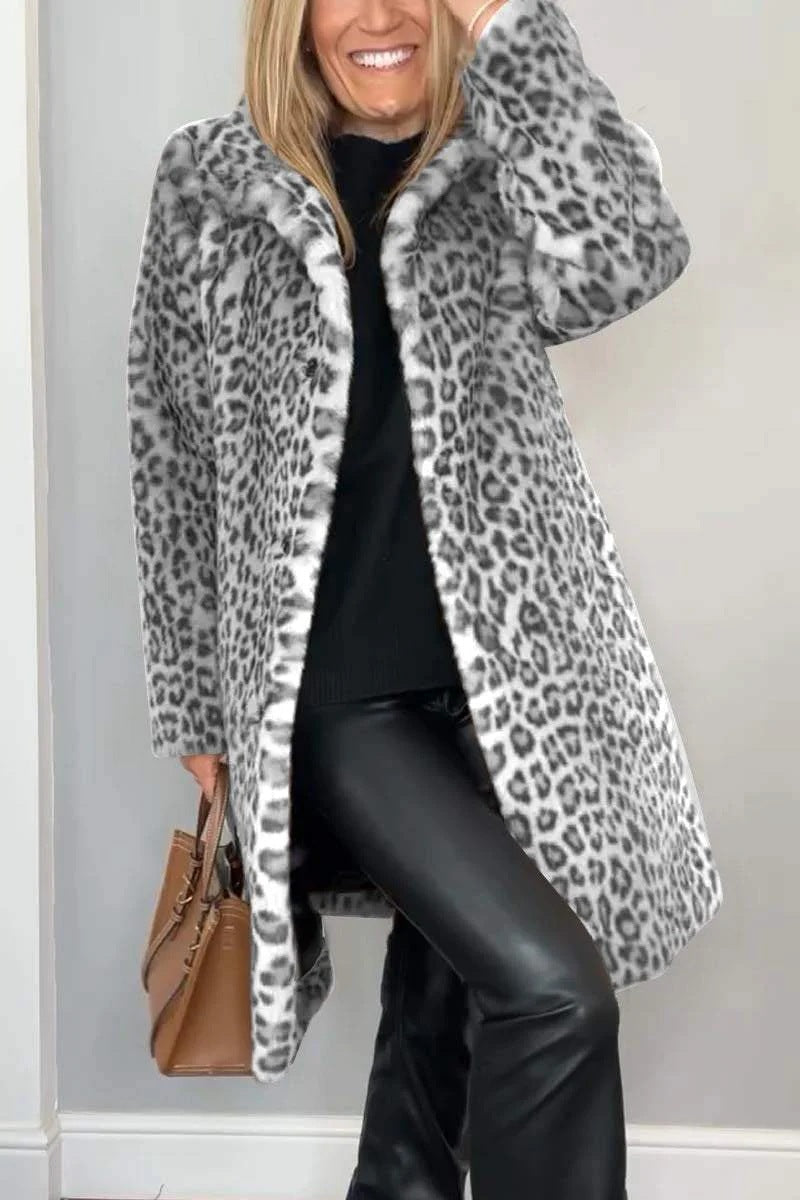 Leopard Print Plush Mid-Length Coat