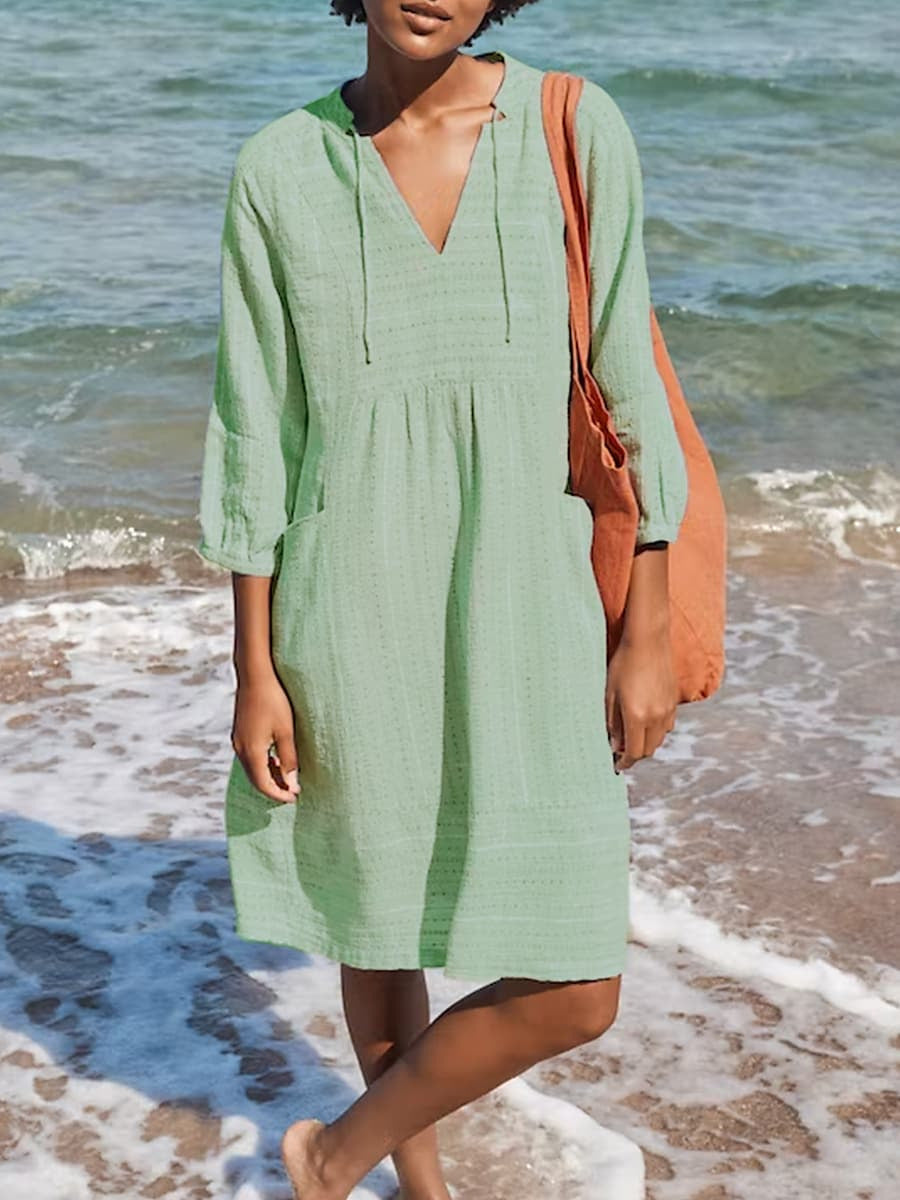 Jacquard V-Neck Linen Blend Dress