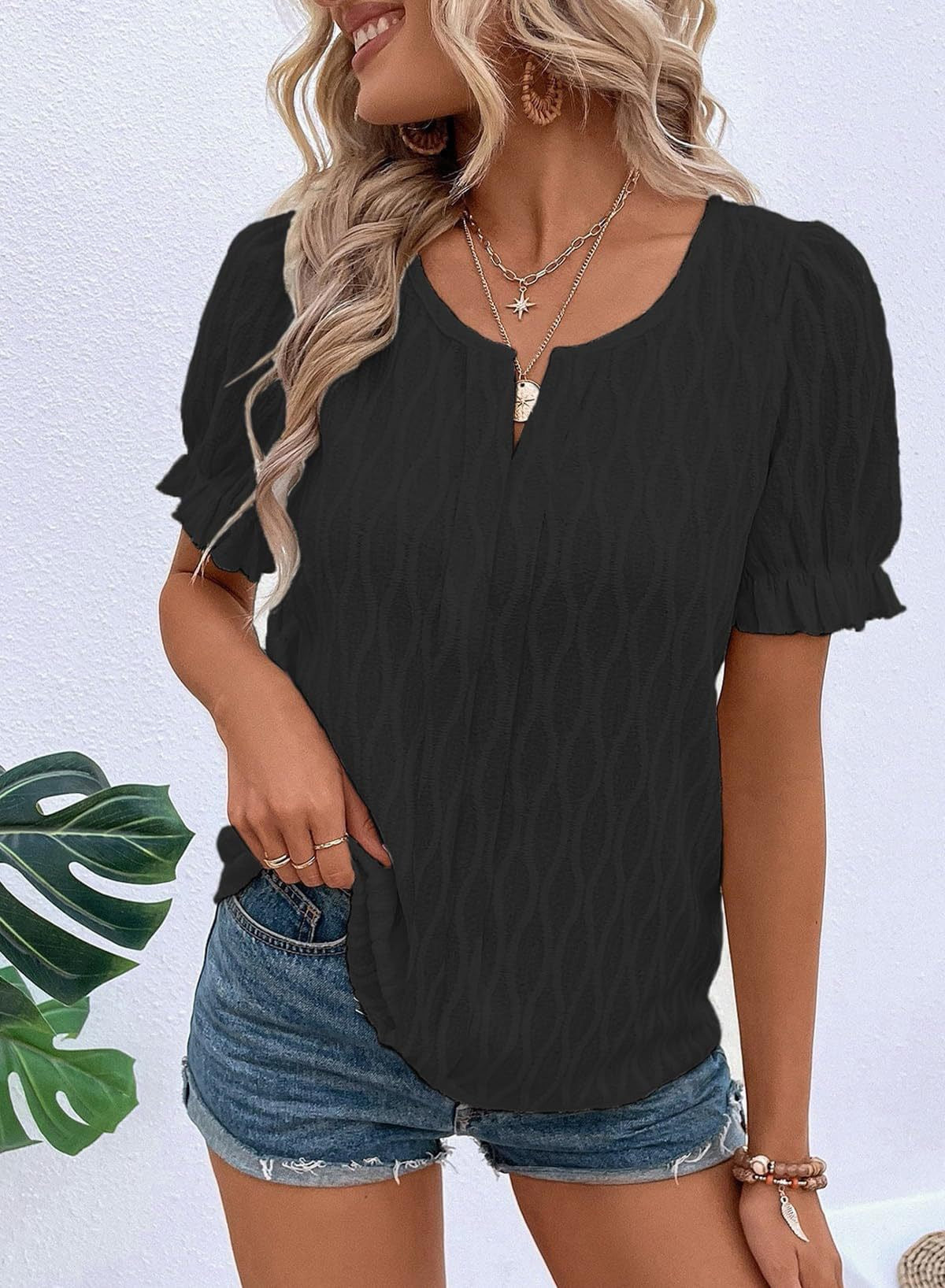 Puff Sleeve Textured Blouse