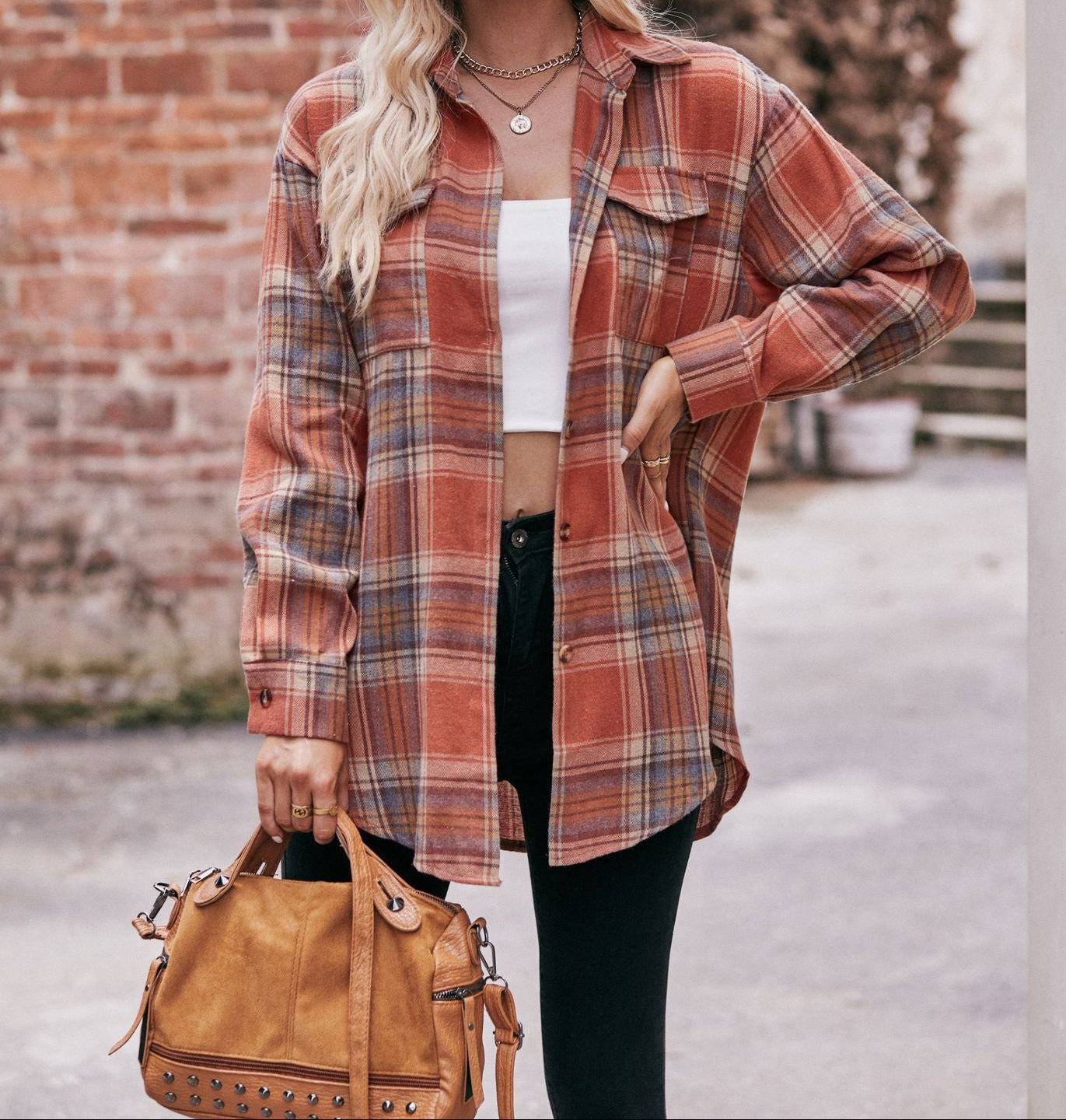 Women's Color Block Plaid Button-Up Shirt