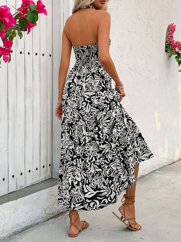 Halter Neck Linen Maxi Dress Sleeveless High Waist