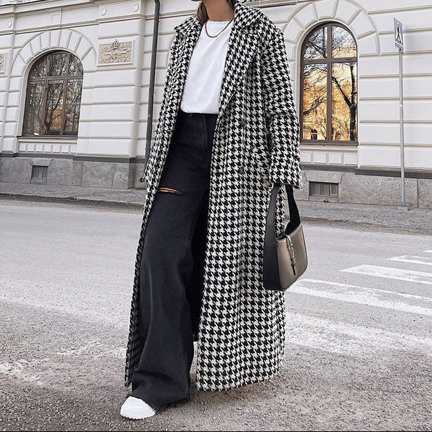 Houndstooth Longline Tailored Trench Coat