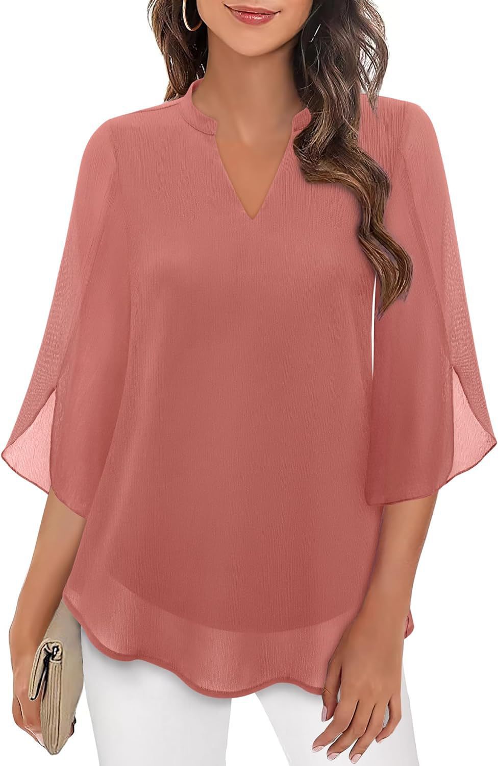 Petal Sleeve V-Neck Chiffon Blouse
