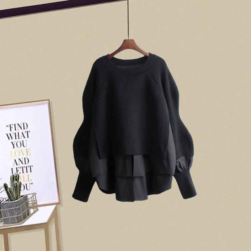 Layered Shirt Collar Knit Sweater Top