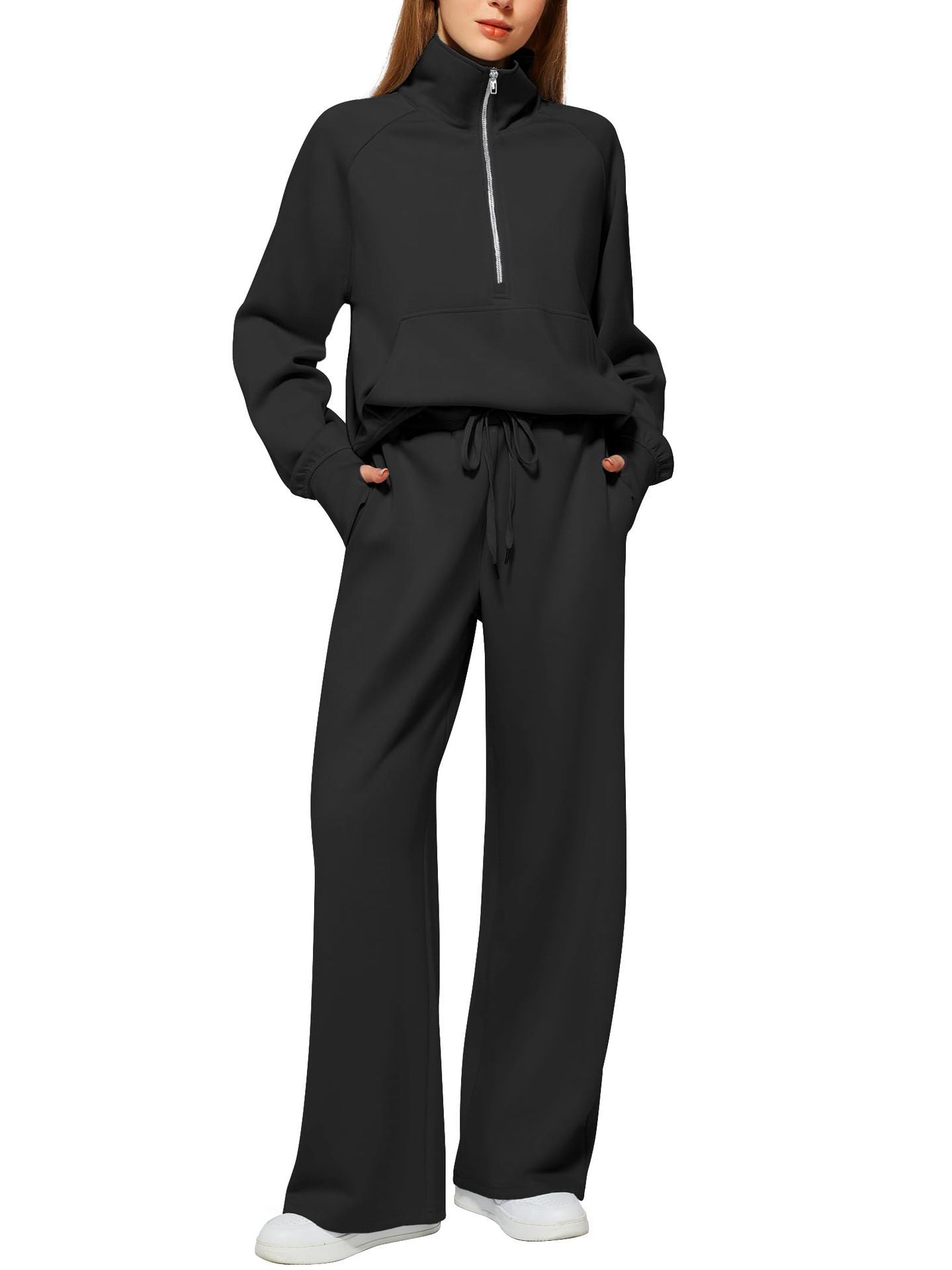Oversized Half Zip Sweatshirt and Wide Leg Pants Set