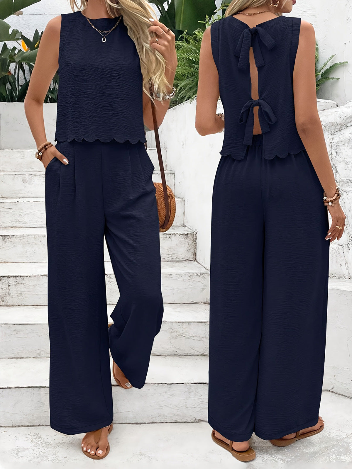 Women Sleeveless Top and Long Pants Set Casual 2 Piece Outfit