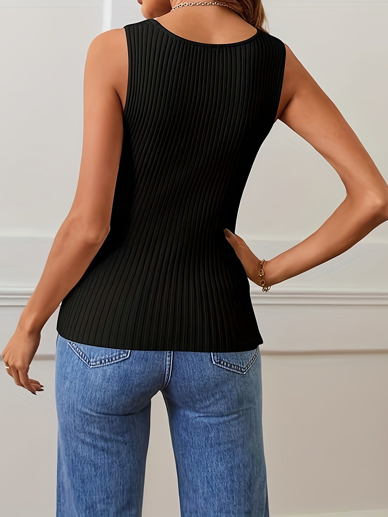 Ribbed Square Neck Tank Top