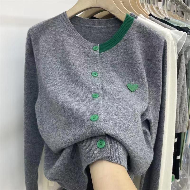 Heart Patch Colorblock Knit Cardigan