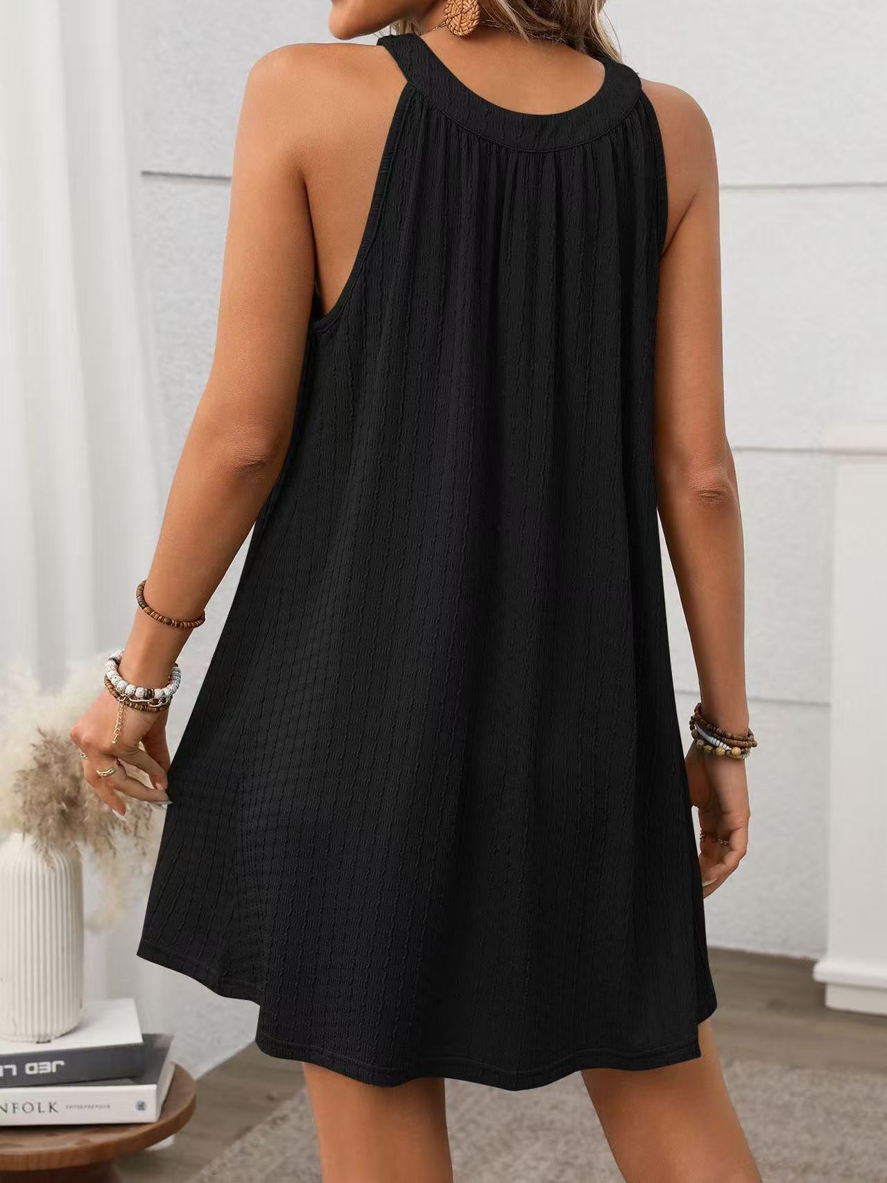 Solid Crew Neck Halter Loose Sleeveless Dress