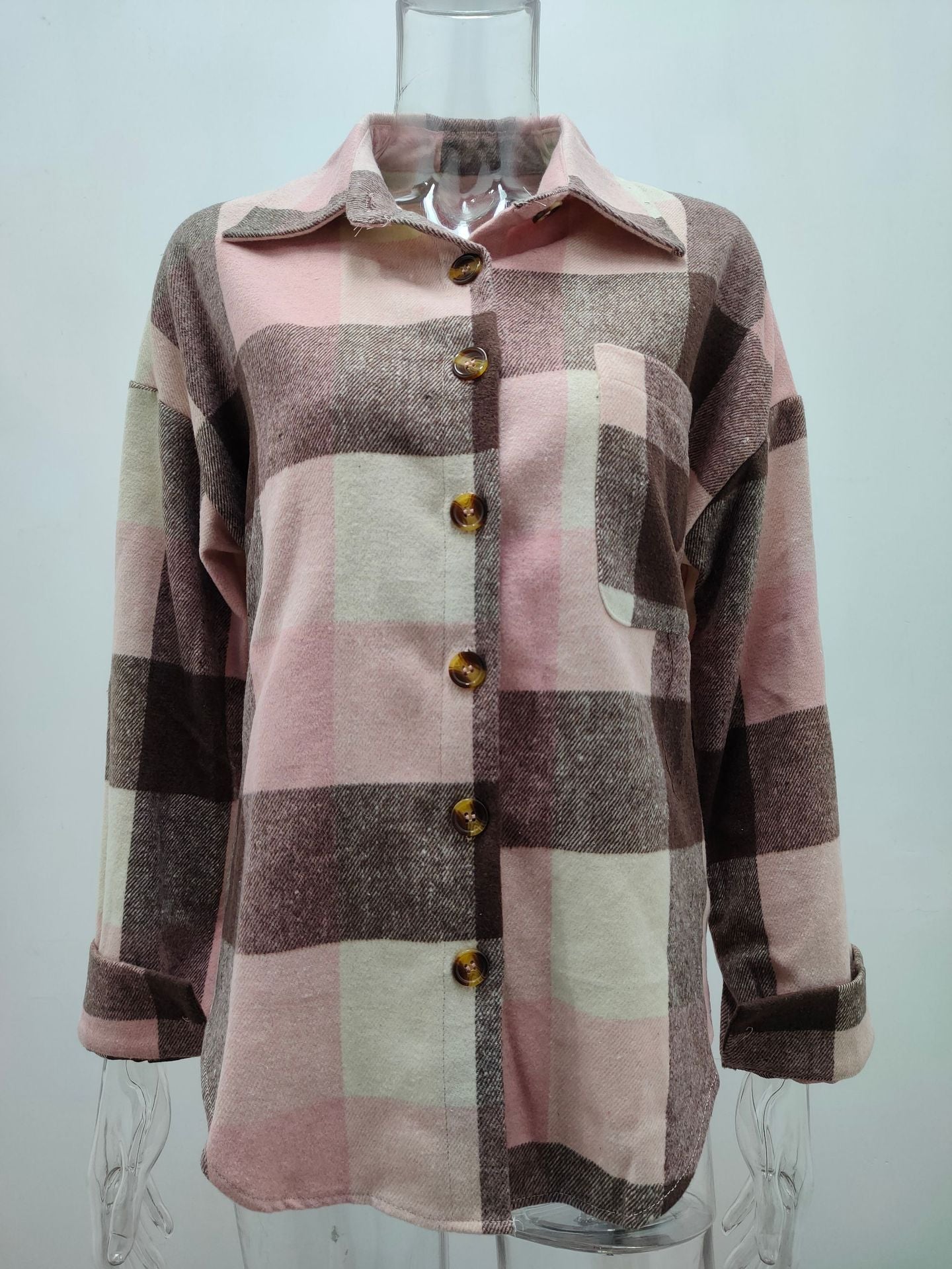 Women's Plaid Button Shirt Jacket