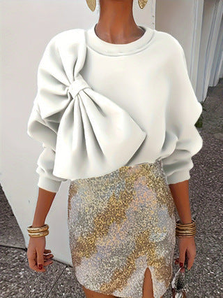 Bow Detail Relaxed Fit Crewneck Sweatshirt