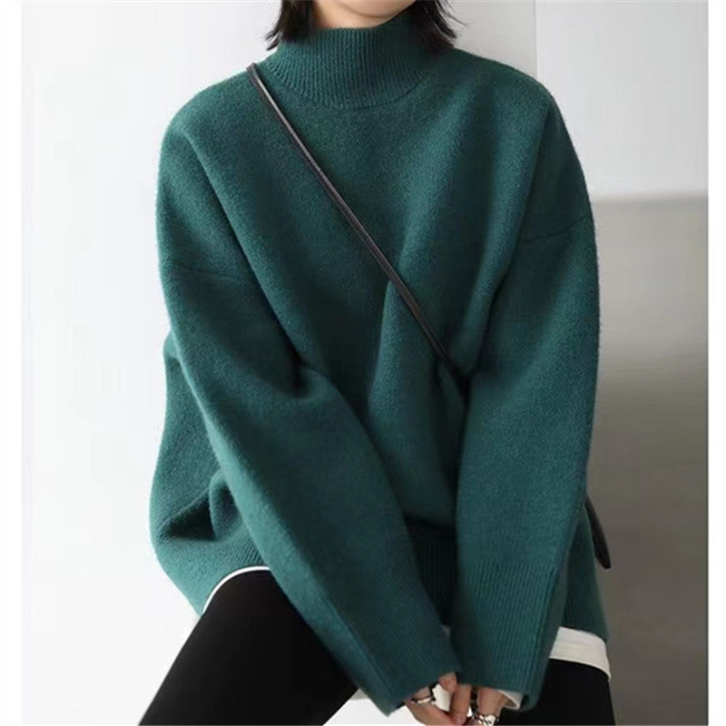 Relaxed Mock Neck Pullover Knit Sweater