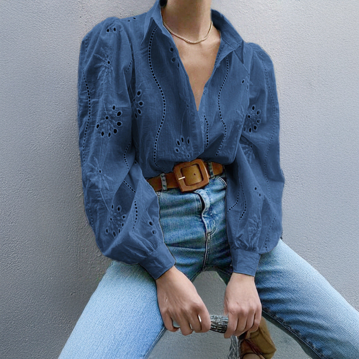 Women's Hollow Bubble Sleeve Loose Cardigan Top