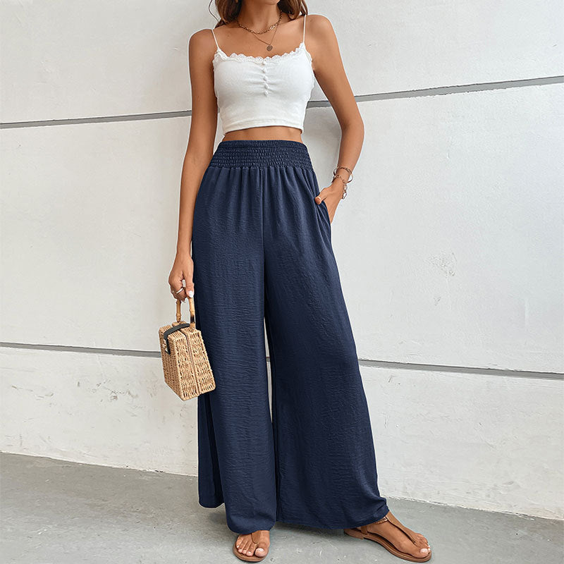 High-Waist Elastic Wide-Leg Pants