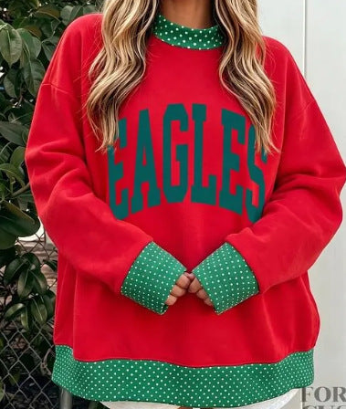 Oversized Cotton Blend Tops for Women, Polka Dot Layered Pullover