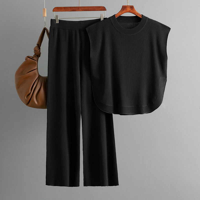 Sleeveless Knit Top & Wide-Leg Pants Two-Piece Set