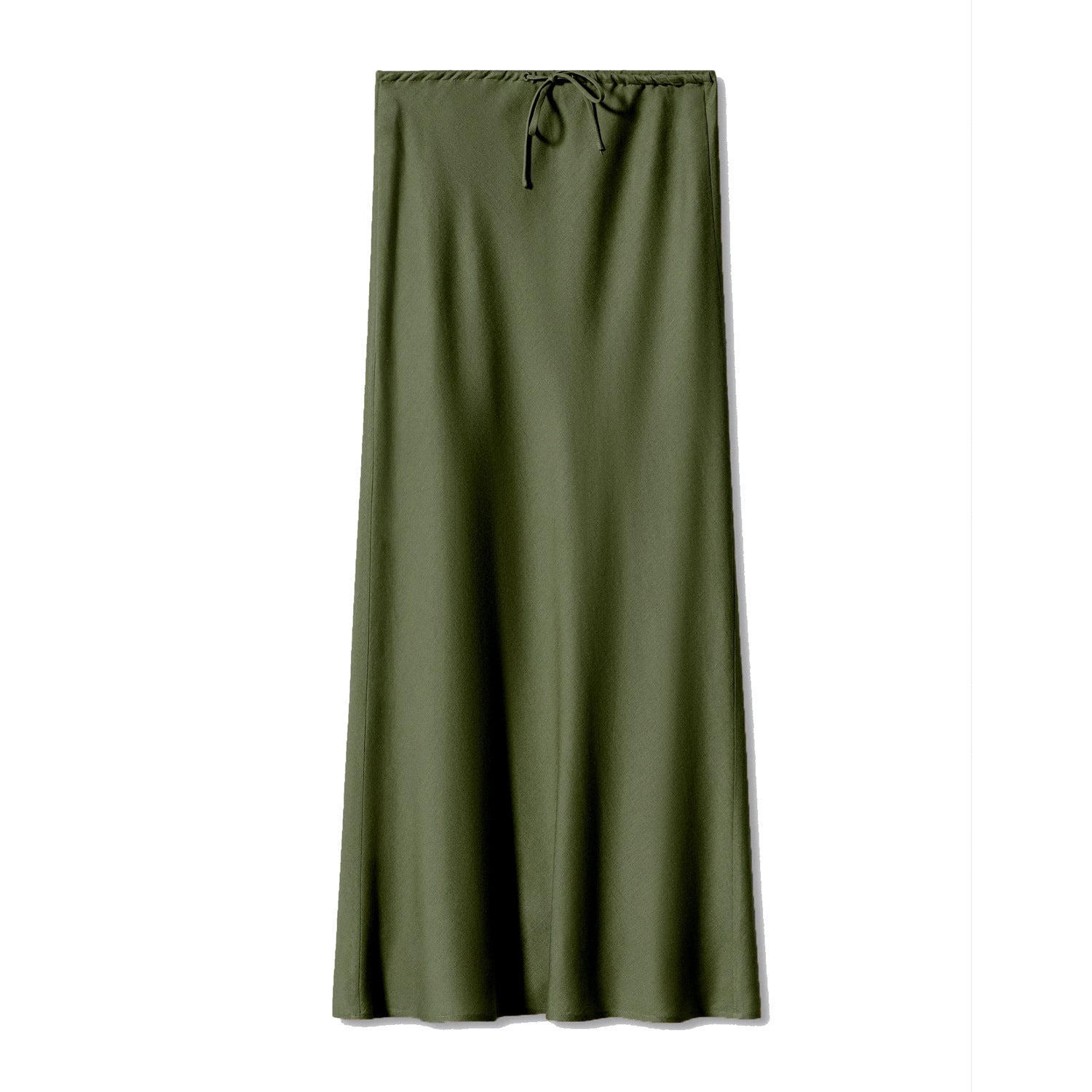 High-Waist Satin Drawstring Midi Skirt