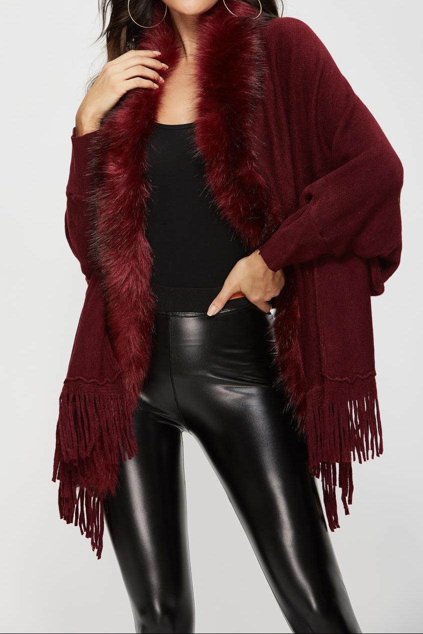Faux Fur Collar Knit Cardigan