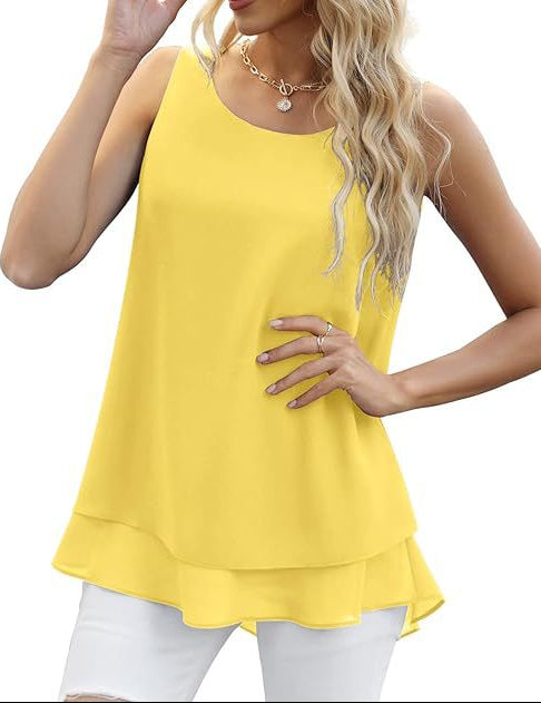 Double Layer Chiffon Sleeveless Blouse