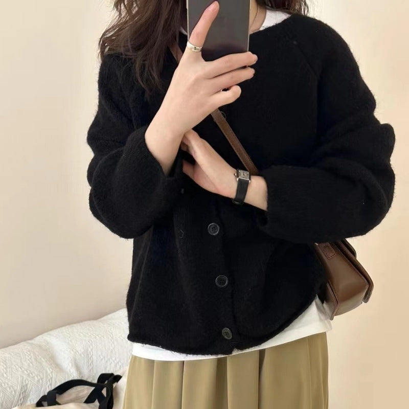 Relaxed Drop-Shoulder Knit Cardigan Sweater