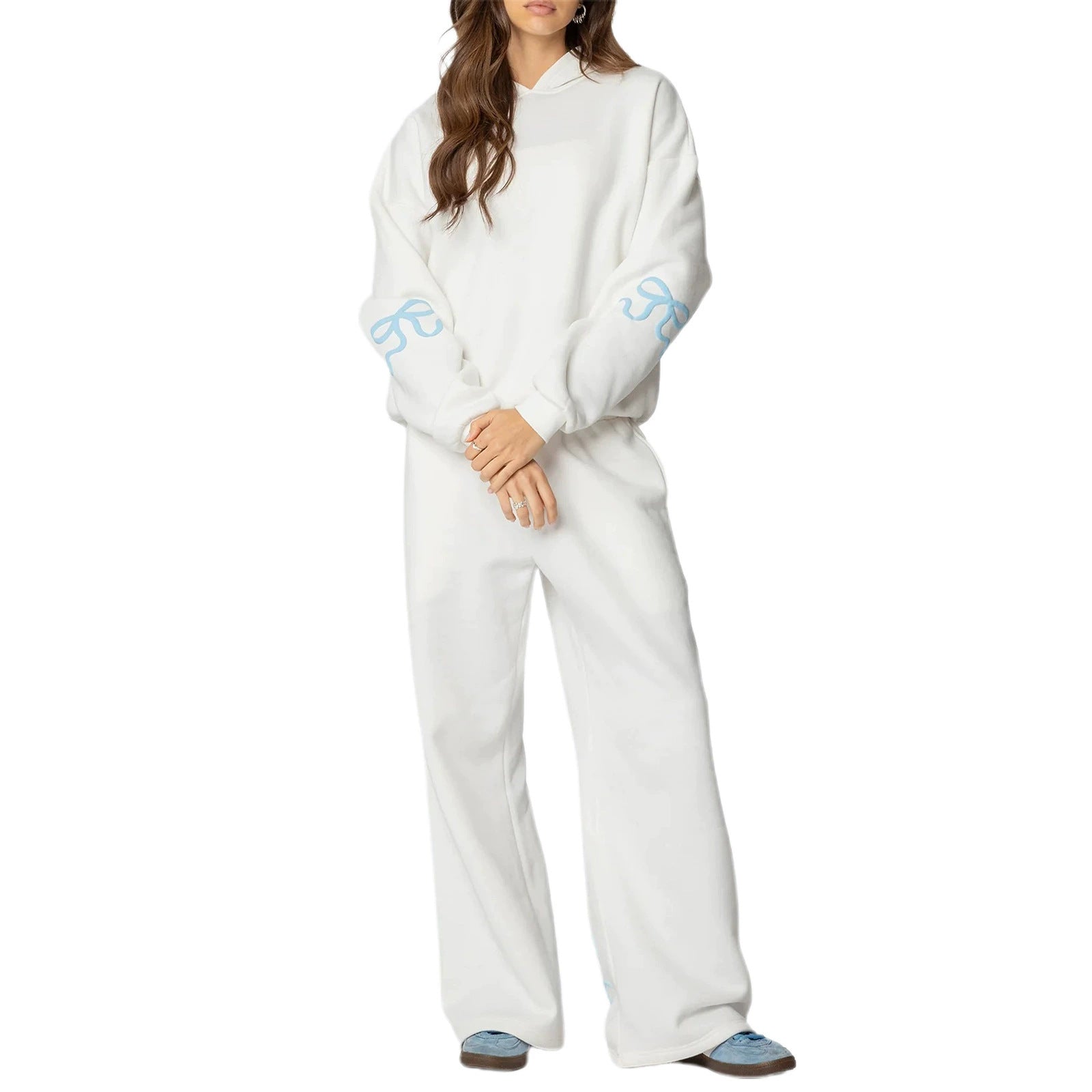 Thick Crew Neck Sweatshirt and Wide-Leg Pants Set