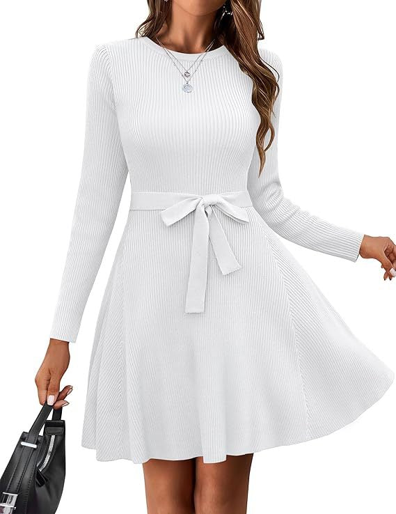 Ribbed Knit Long Sleeve Dress with Belt