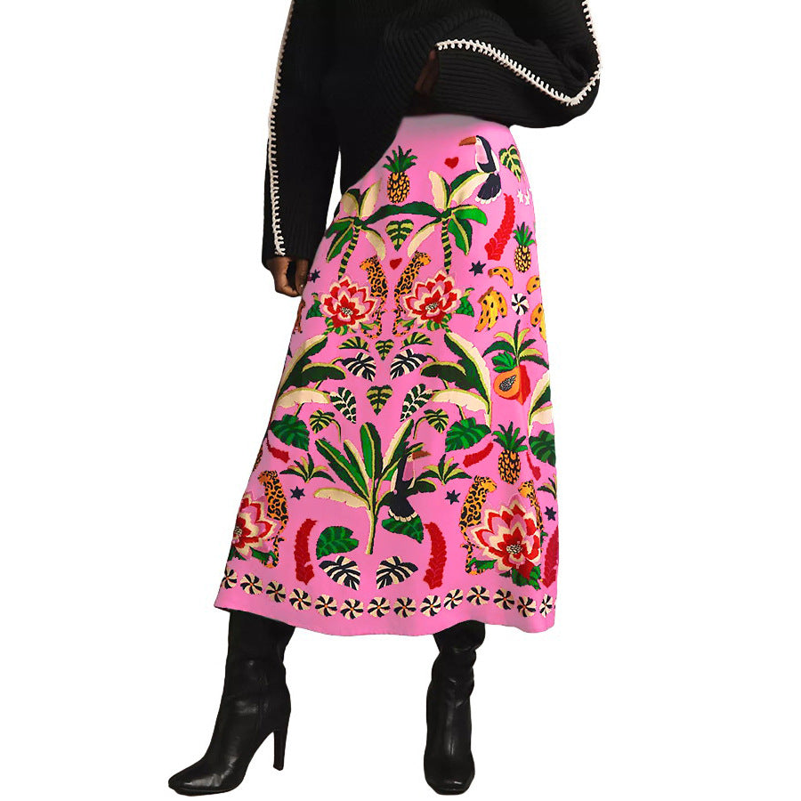 Tropical Print Vintage Midi Skirt