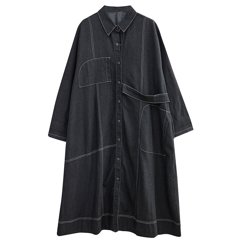 Oversized Denim Trench Shirt Dress