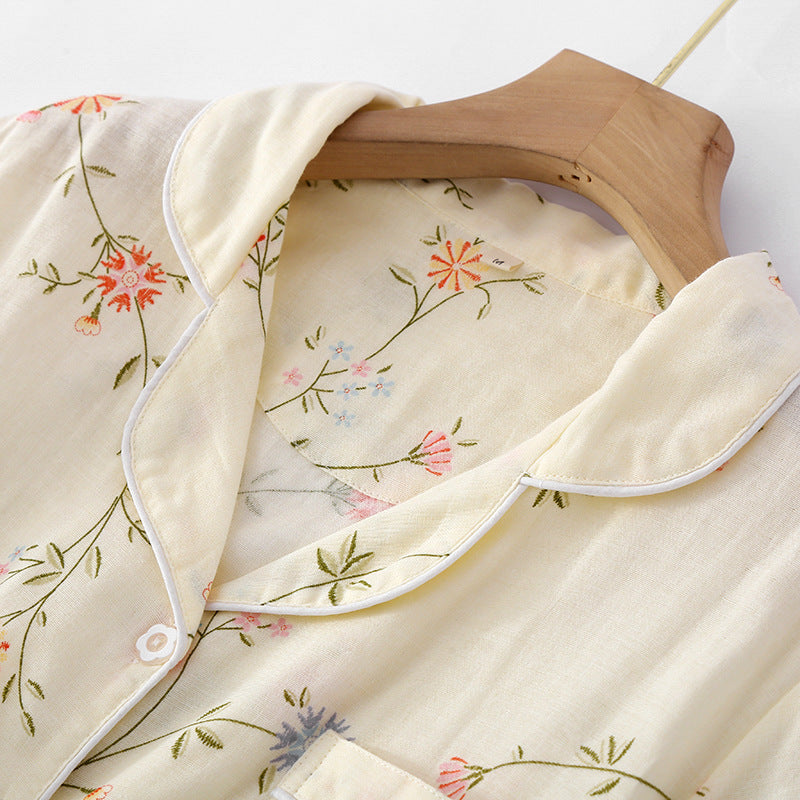 Women's Cotton Floral Gauze Kimono Pajama Set