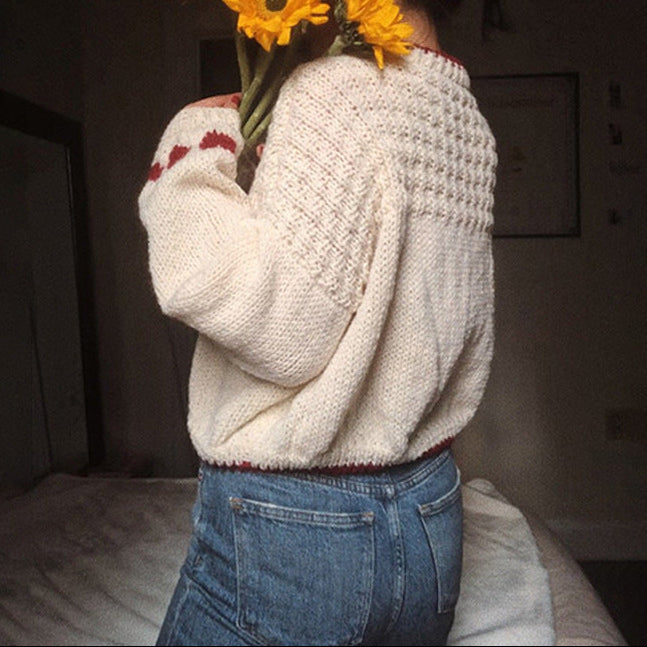 Heart Motif Relaxed Fit Knit Sweater