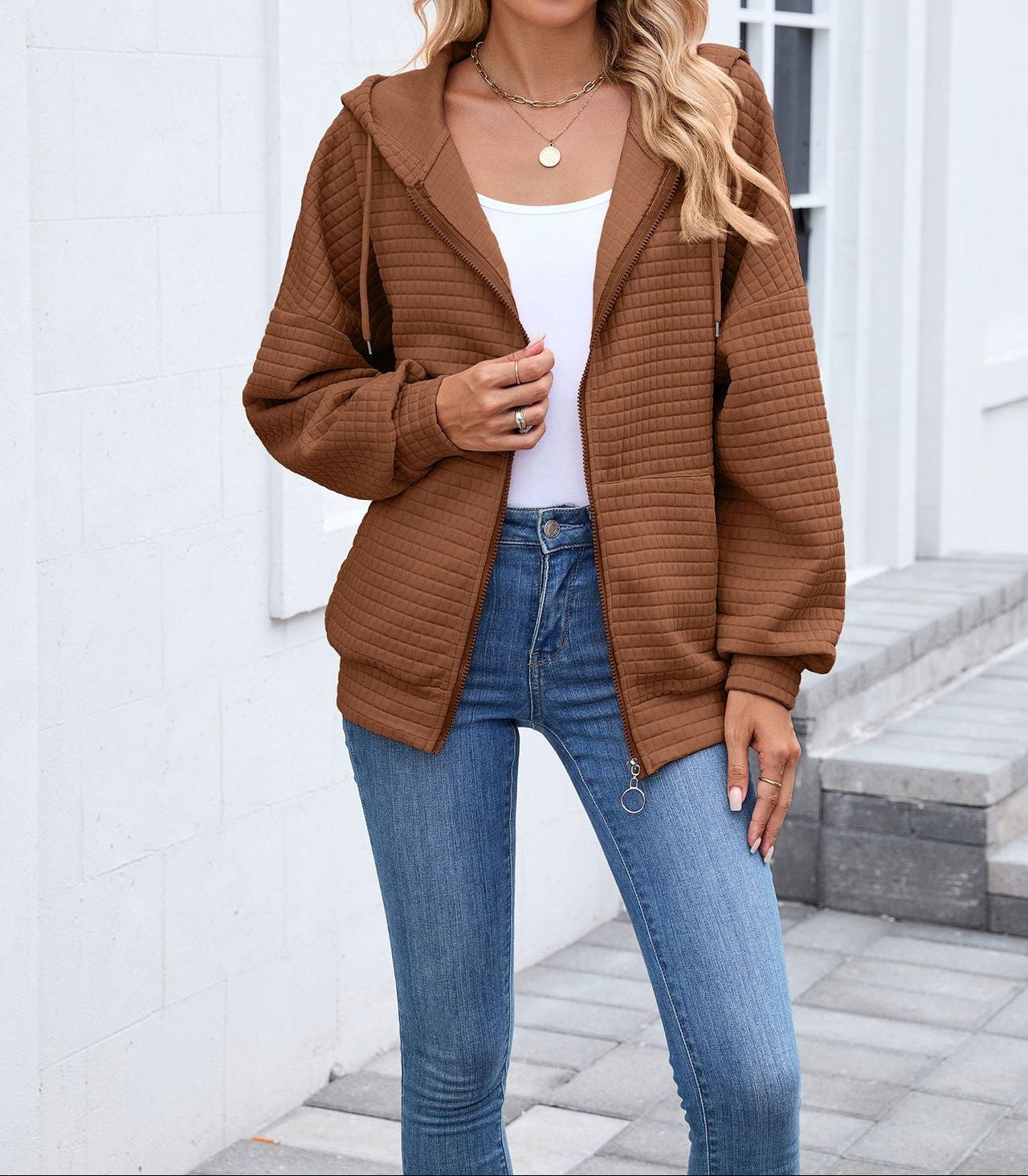 Women's Solid Zip Hooded Sweatshirt