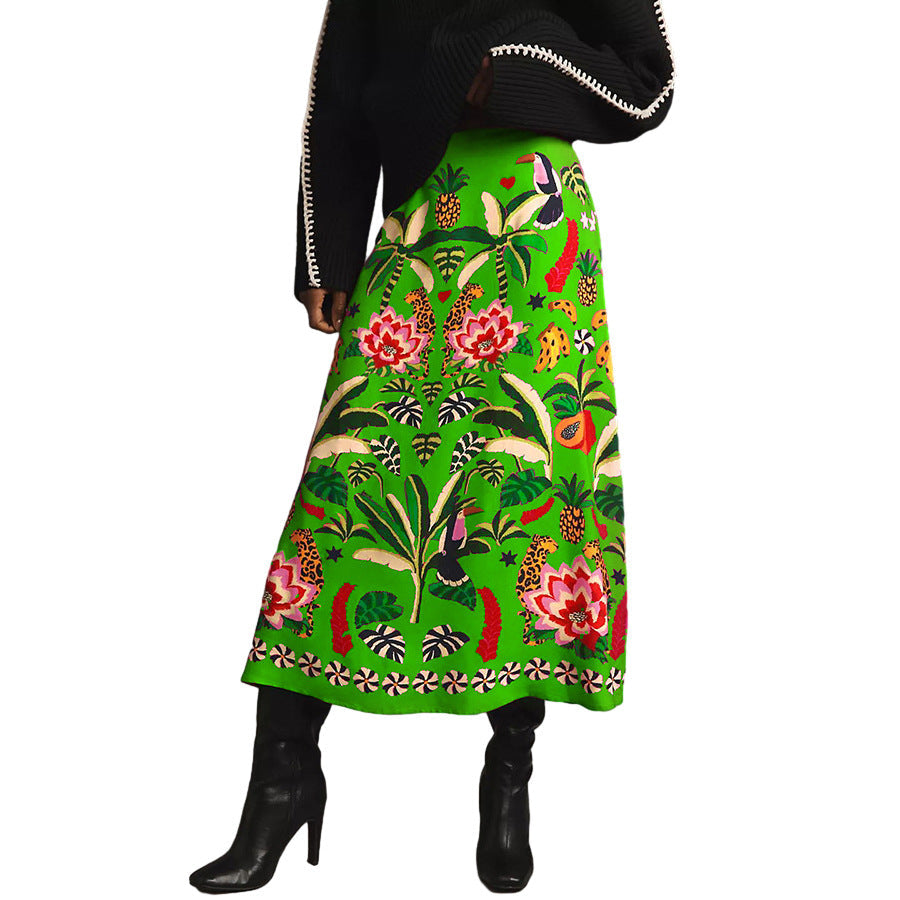 Tropical Print Vintage Midi Skirt