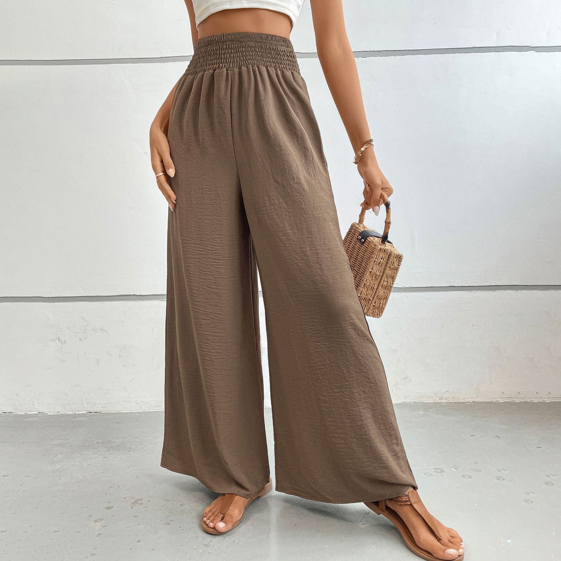 High-Waist Elastic Wide-Leg Pants