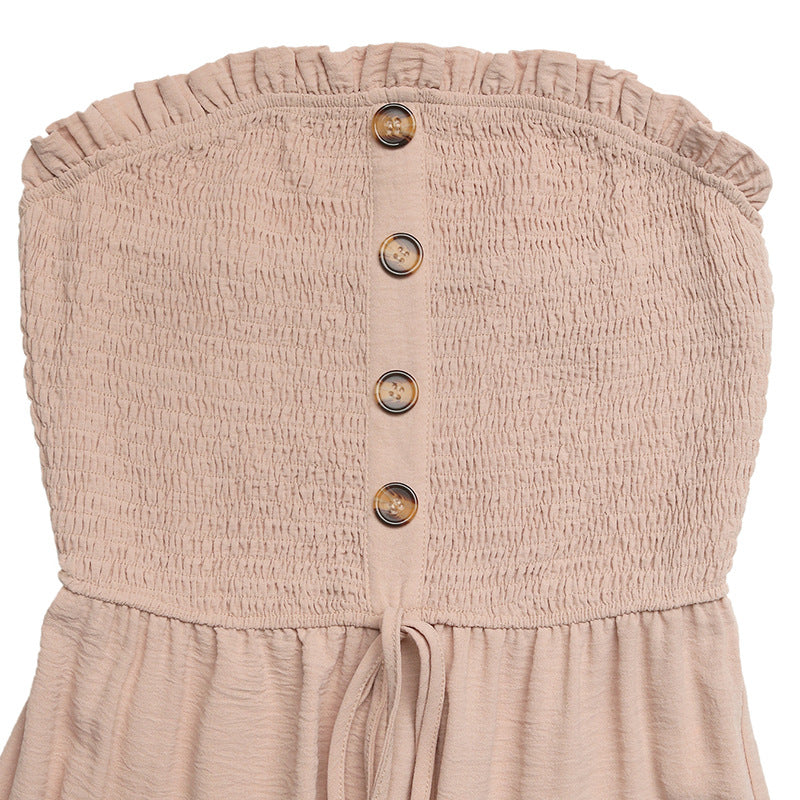 Strapless Smocked Backless Wide Leg Jumpsuit