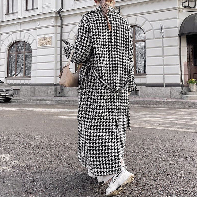 Houndstooth Longline Tailored Trench Coat